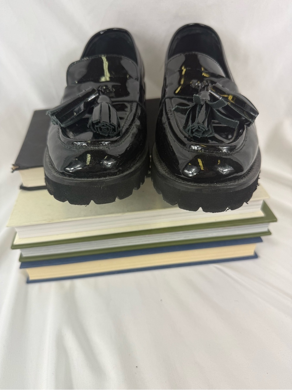 Minelli Black Patent Leather Tassel Loafers Made in Italy sz 37 US 6.5-7 - Picture 4 of 10